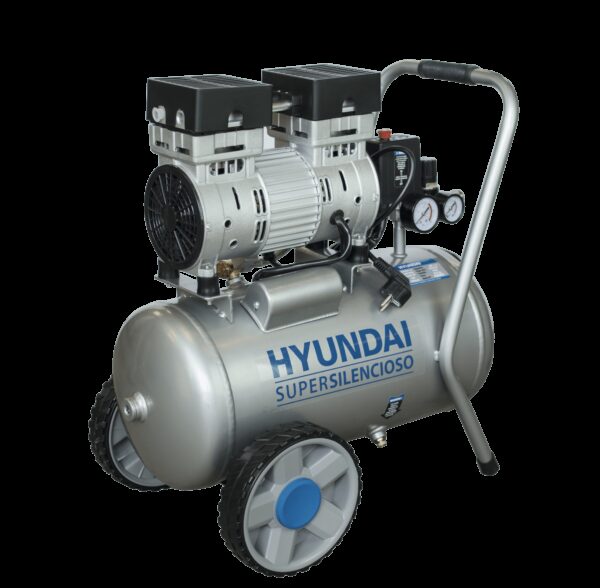 HYAC24-1S Compresor de Aire Silencioso Hyundai Motor Eléctrico Tanque 24L  Caudal 125L/m Voltaje 230V, Fersa Generadores