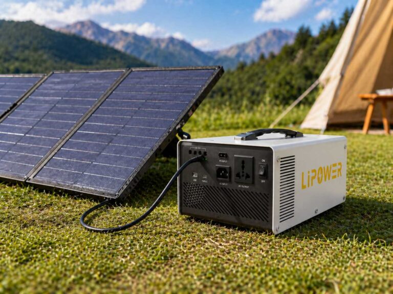 estación de energía portátil cargando con panel solar