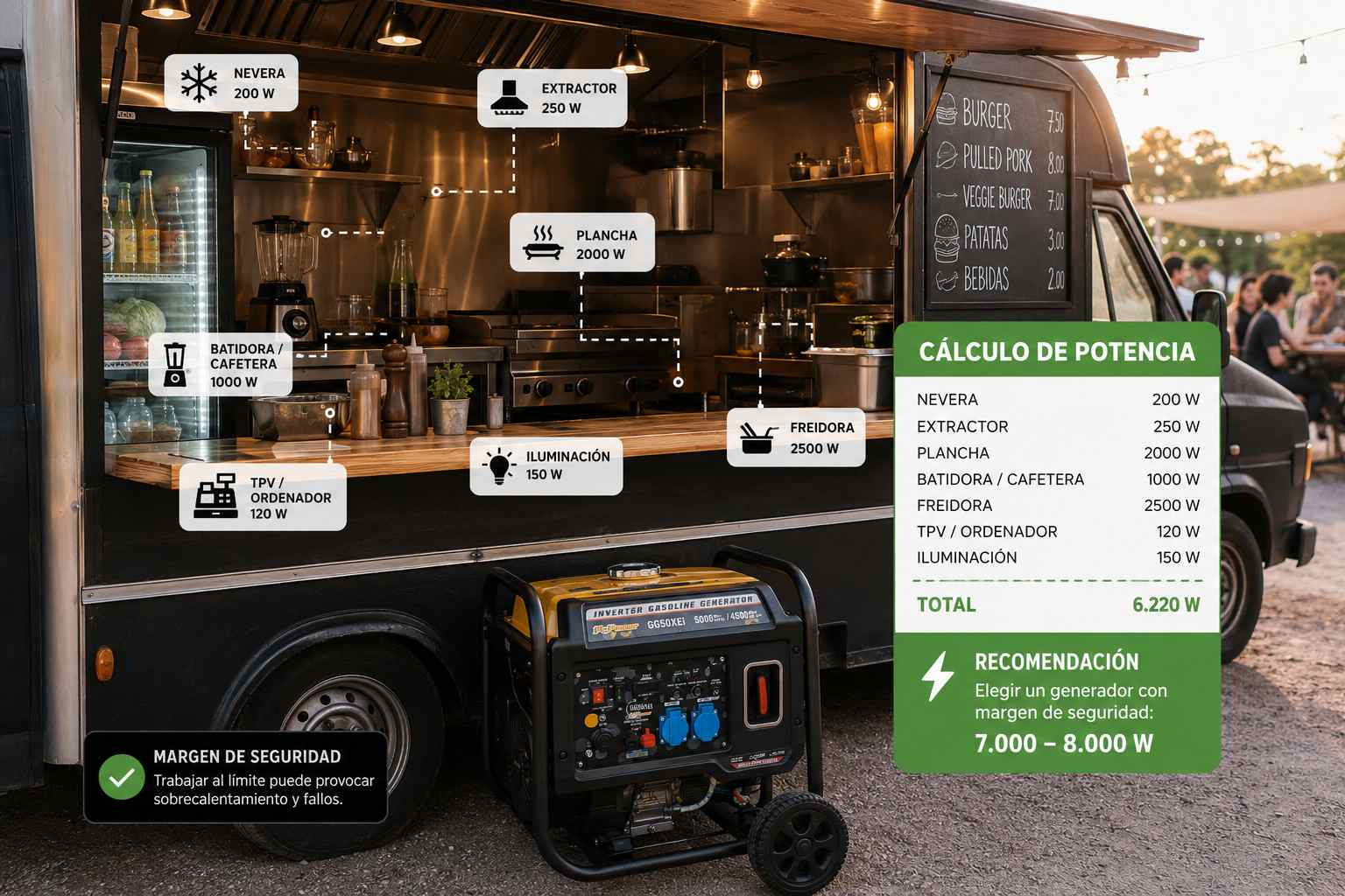 Cómo calcular la potencia necesaria de un generador eléctrico para food truck