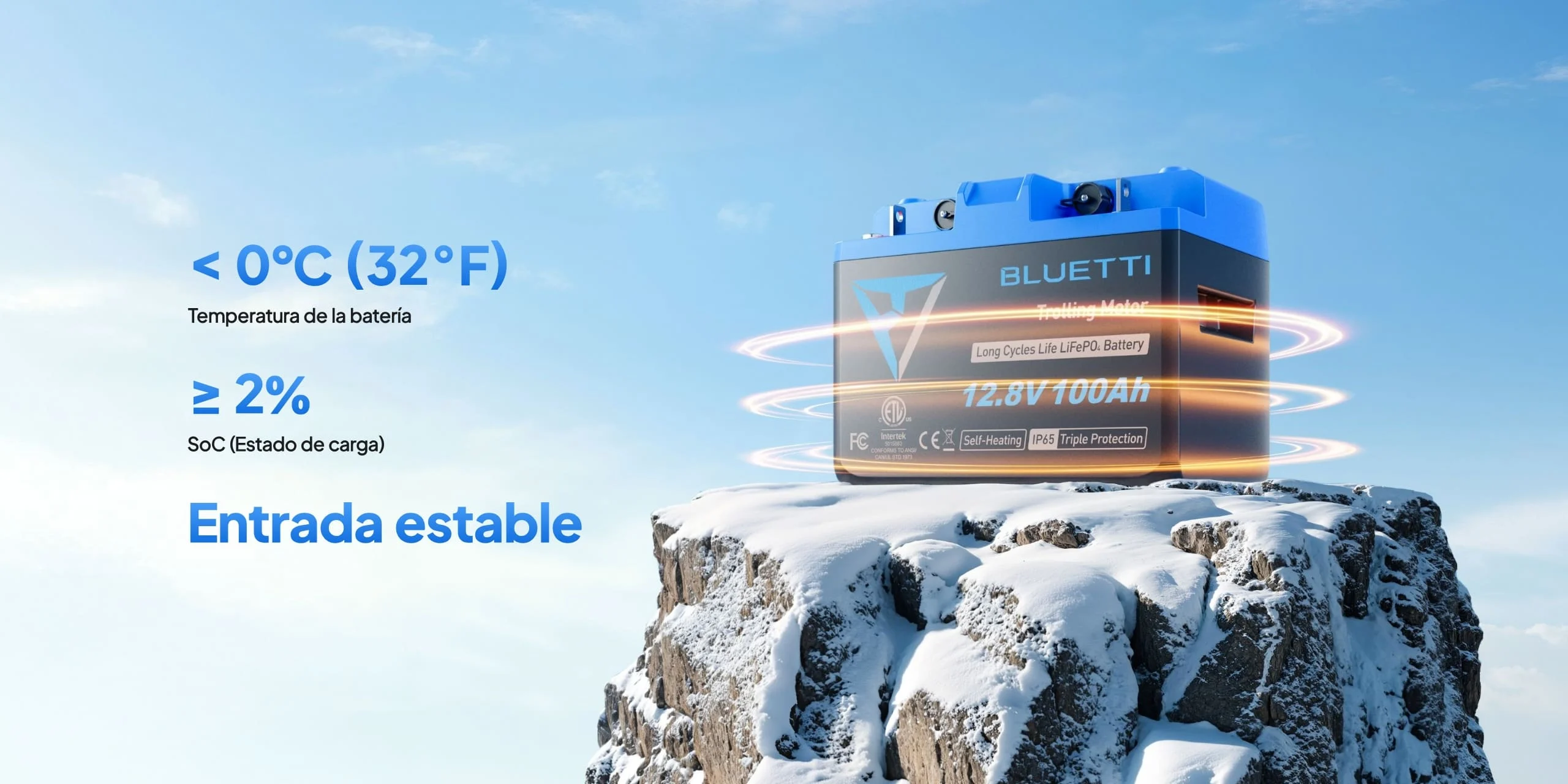 Batería BLUETTI B1232 LiFePO4 con autocalentamiento para carga estable en condiciones de frío
