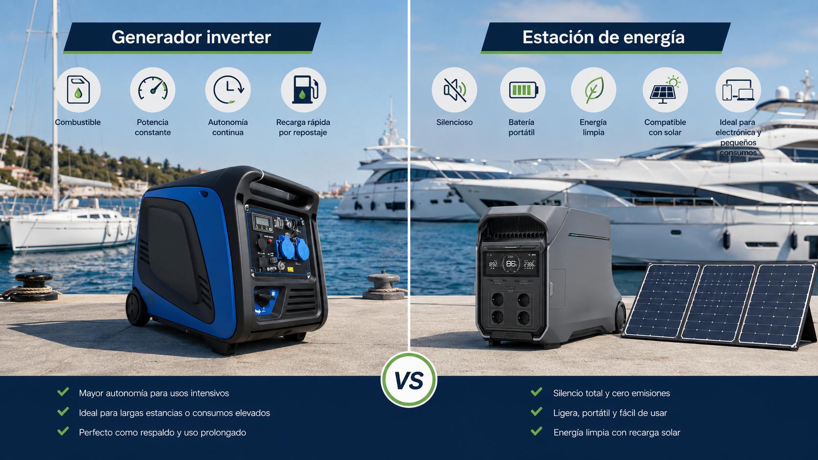 Comparativa entre generador inverter y estación de energía para barcos