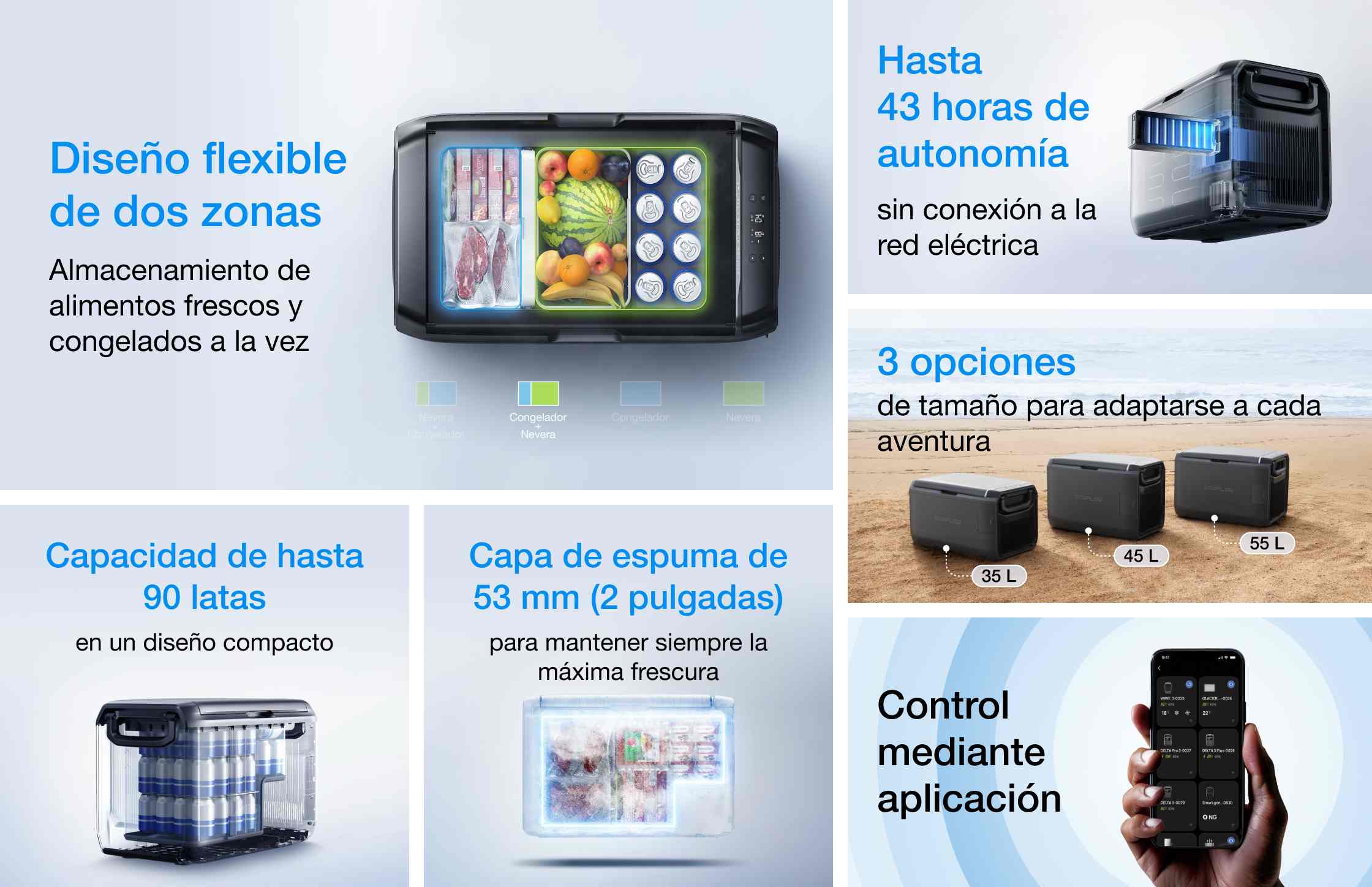 Interior y almacenamiento de la nevera EcoFlow Glacier 35L