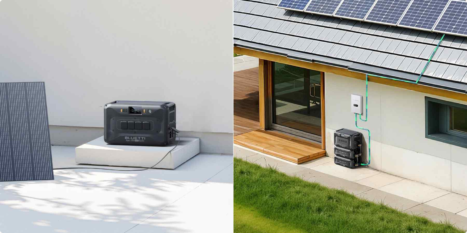 Carga solar de la Bluetti Apex 300 + 2 x B300K con paneles fotovoltaicos