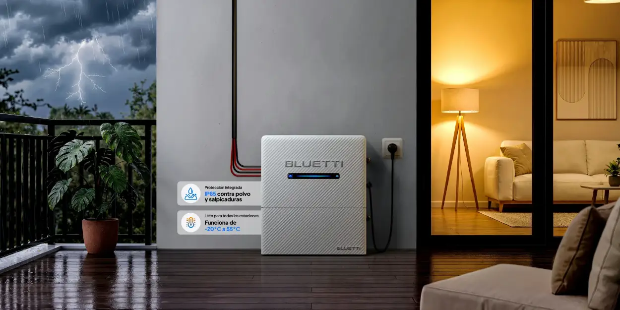 Kit Bluetti Balco 260 + BC260 funcionando en exterior con lluvia y frío gracias a su protección IP65