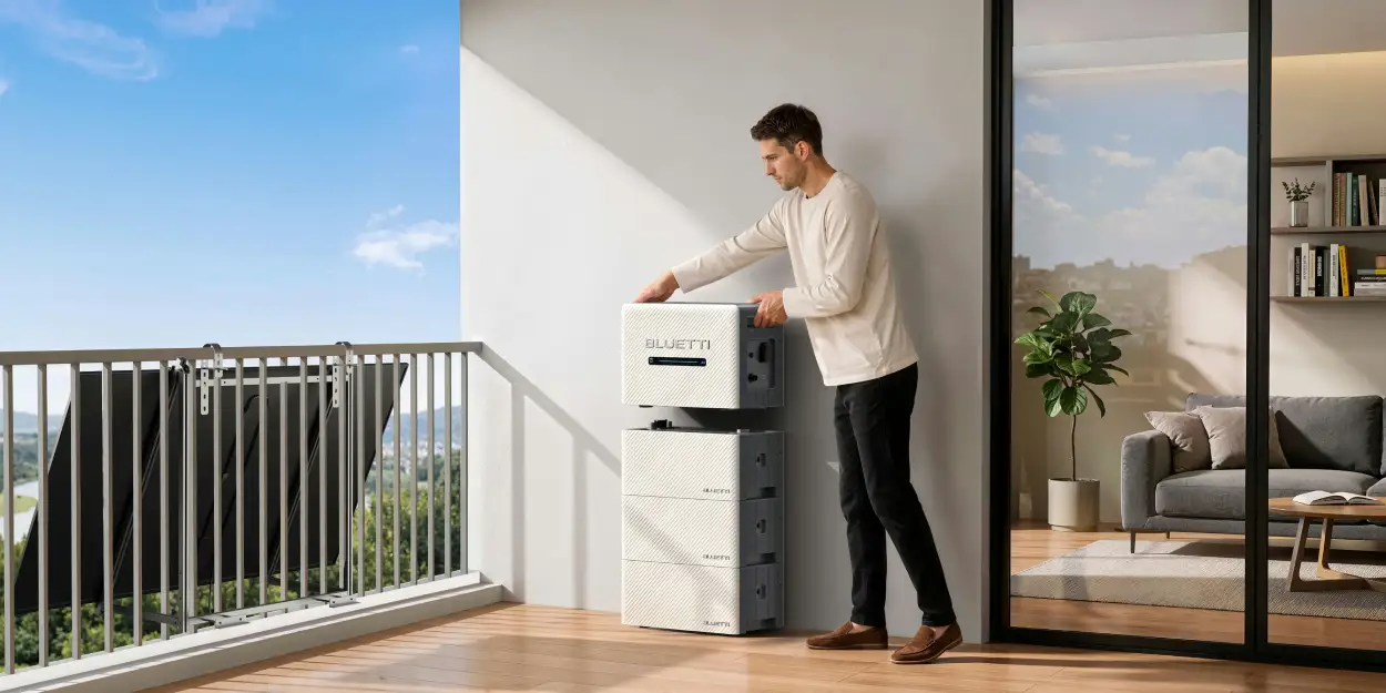 Montaje apilado del kit Bluetti Balco 260 + BC260 con conexión directa entre las dos unidades