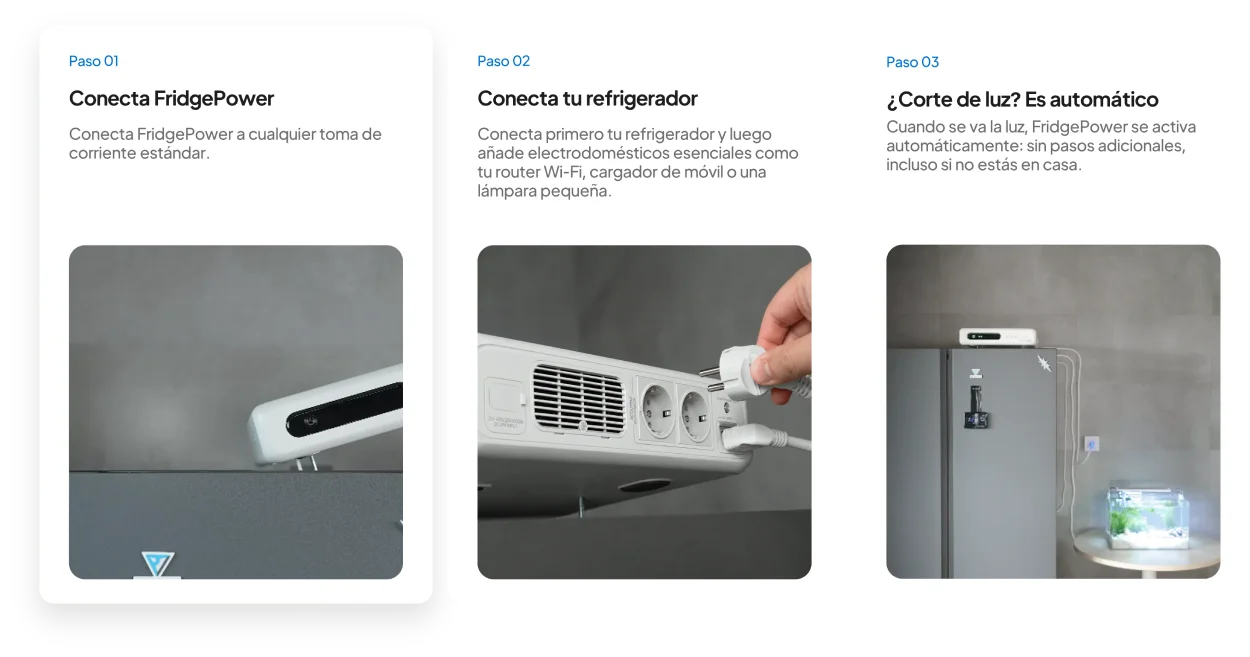 Pasos de instalación de la Bluetti FridgePower: encima del frigorífico, en la pared o en un armario