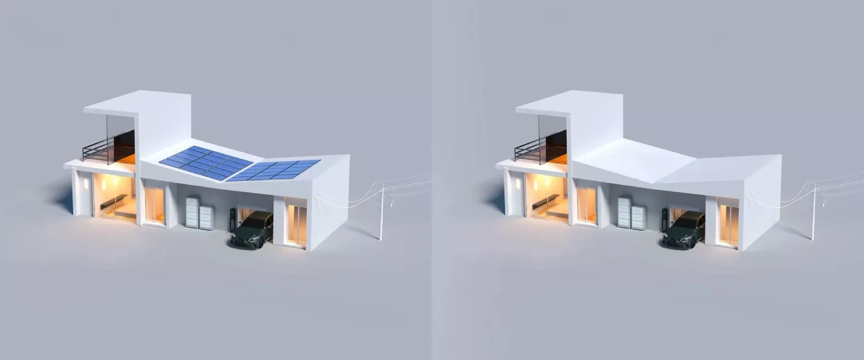 Representación gráfica de las baterías Bluetti B500 integradas en el sistema EP760 de una vivienda con paneles solares
